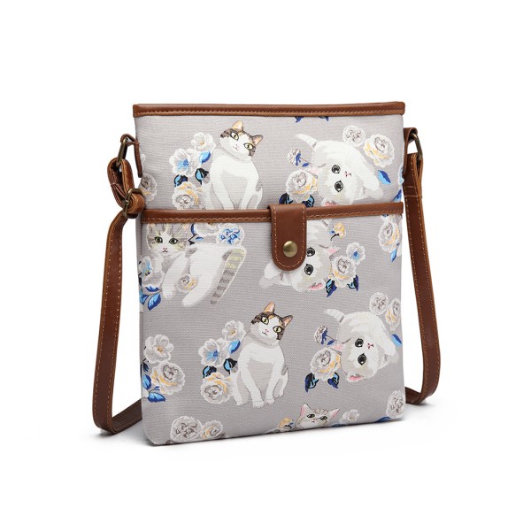 E6838-17CT - Miss Lulu Cat Print Nylon Pouch Cross Body Bag - Grey E6838-17CT - Miss Lulu Cat Print Nylon Pouch Cross Body Bag - Grey